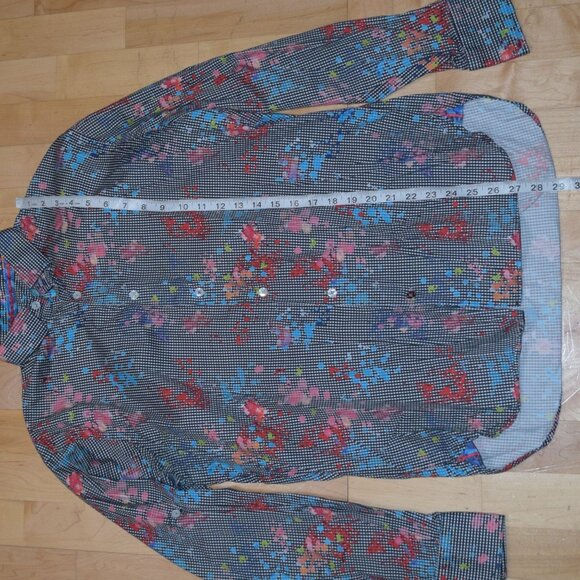 Luchiano Visconti Mens Shirt M Checkered Floral Splash Button Front Shirt - Picture 5 of 6